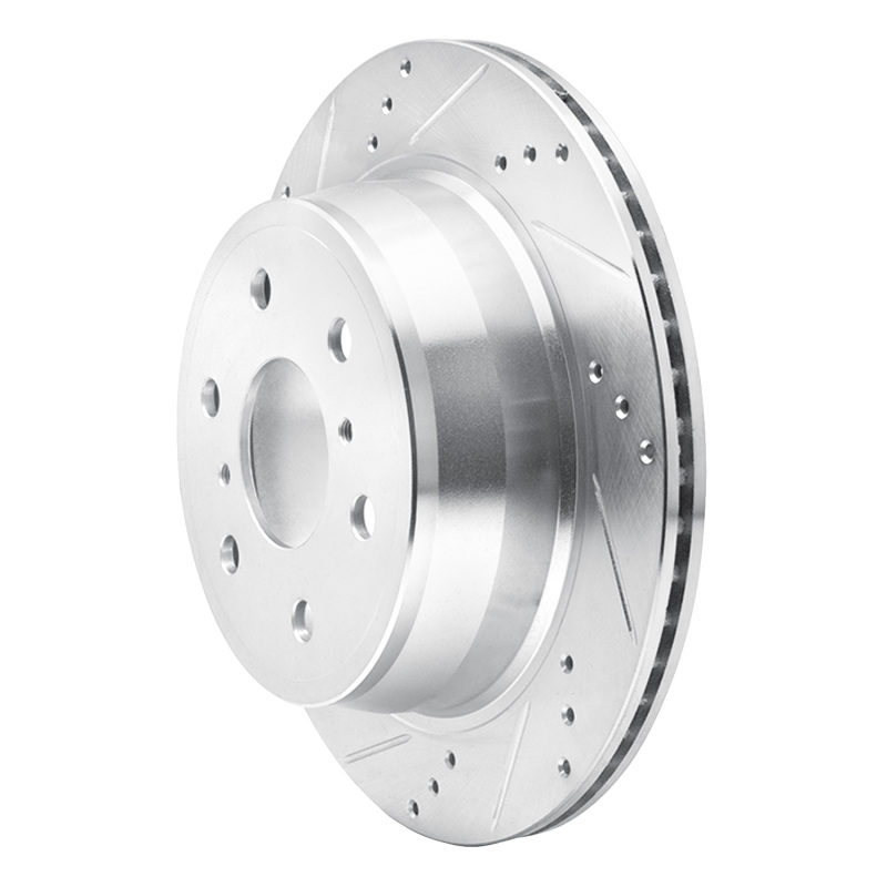 Cadillac Escalade EXT Brake Rotor (1) - Rear Left - R1 Concepts - Drilled & Slotted - Silver - `07-`20
